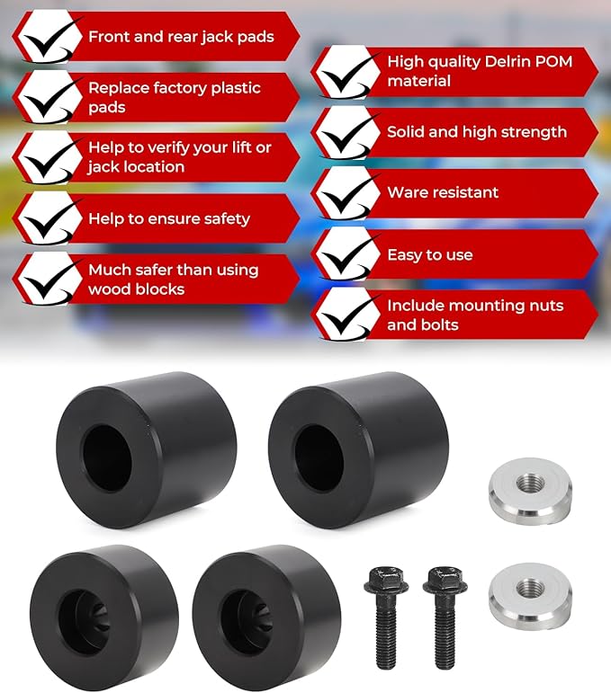 Lifting Jack Pad Front & Rear Jack Pad Kit for Dodge Challenger Charger Magnum HellCat 300 2008-2016 Lift Pads Jack Stands Pucks (Front and Rear, Delrin Material)