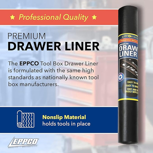 EPPCO Enterprises Tool Box Drawer Liner 24-inch Wide x 72” Long Non-Slip Tools Chest Mat, Black