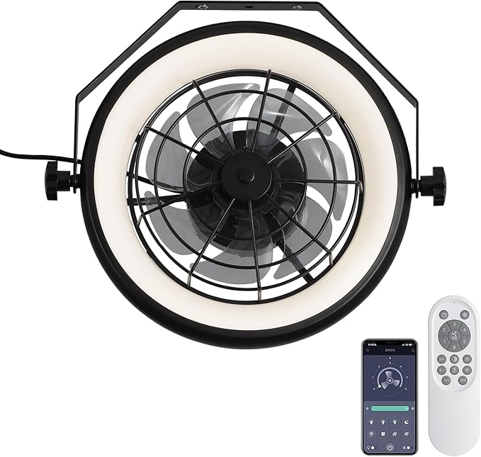 16" Wall Mounted Fan Indoor, Quiet 6 Speed Wall Mount Fan with Remote, Light and Timer, 360° Adjustable Tilt Plug in Wall Fan for Garage, Bedroom, Kitchen, Living Room, Greenhouse, Patio