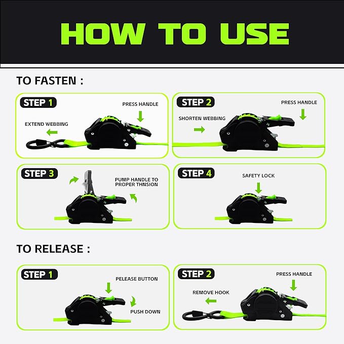 Retractable Ratchet Straps (2-Pack) - Heavy Duty Auto Slow Retraction Tie Down Straps - 1 Inch x 13 Feet (1,800lb Break Strength) for Truck, Cargo Trailer, Motorcycle, ATV, UTV - Green
