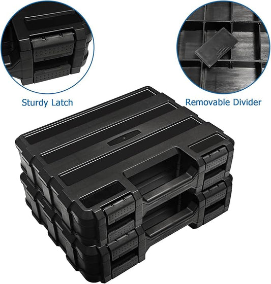 Double Side Tool Box Organizer, Hardware Storage Box, Portable Small Parts Organizer with Removable Plastic Dividers for Screws, Nuts, Nails, Bolts (Black)