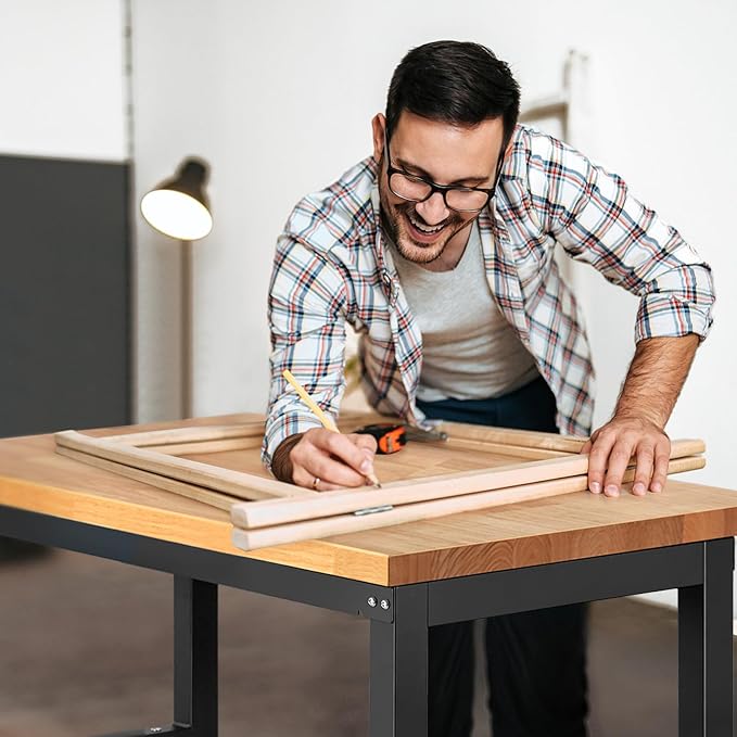 ENJOYWOOD 41" x 20" Adjustable Height Workbench for Garage Heavy Duty Rubberwood Top Work Table 1500 LBS Capacity Work Bench for Workshop, Office & Home