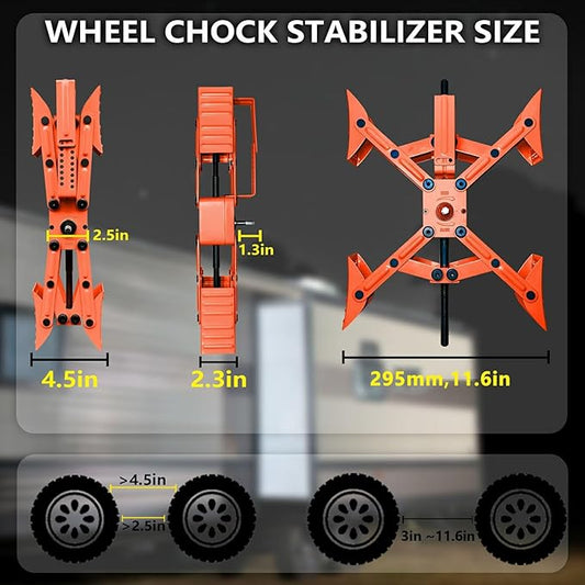 X-Shaped Wheel Chock with Cordless Drill Kit 12V, Hex Socket, Tool Kit and Locks, RV X Wheel Stabiliaer Scissor, Camper Heavy Duty Tire Chocks, Travel Trailers Wheel Chock Scissor (Orange)