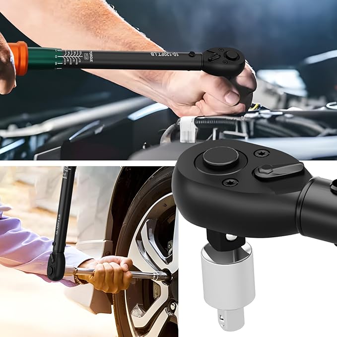 3/8 Click Torque Wrench, 10-120 Ft-lb, 72-Tooth Dual Direction Torque Wrench, ±3% Precision for for Motorcycle, SUV, Engine and Automotive Maintenance