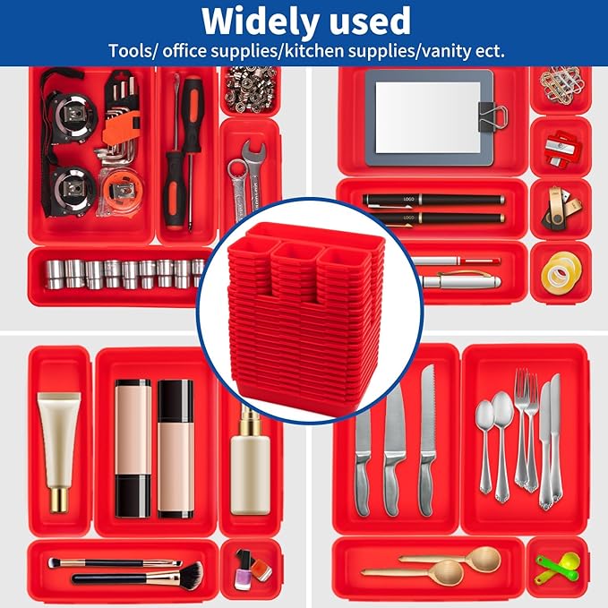 45 Pack Tool Box Organizer Tool Tray Dividers, Toolbox Drawer Organizers Storage Trays for Rolling Tool Chest, Work Bench Cabinet Bins, Hardware Parts Screw Nut Bolt Small Tools Organization - Red