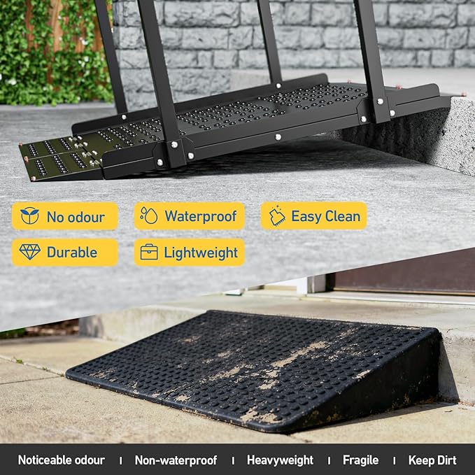Wheelchair Ramp with Handrails, Heavy Duty Mobility Ramp for Steps & Curbs, Up to 770lbs Capacity, Non-Slip Surface with Reflective Strips for Wheelchairs, and Walkers, 49" L x 36" W