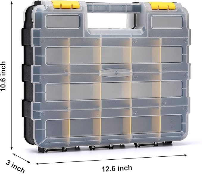AIRTOON 2PCS Double Side Tool Organizer with Impact Resistant Polymer, Hardware Box Storage, Excellent for Screws,Nuts,Small Parts, 34-Compartment