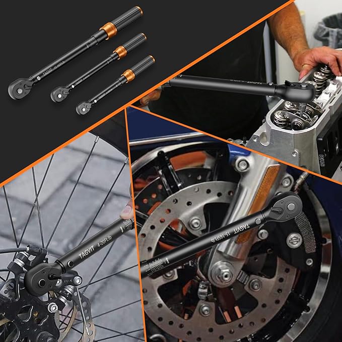 1/4 3/8 1/2-inch Drive Click Torque Wrench, 3Pcs 4-20Ft.lb, 5-45Ft.lb, 15-165Ft.lb Torque Wrench Set with ±3% Accuracy, 72-Tooth, Dual-Direction for Bike, Motorcycle, Car Repair