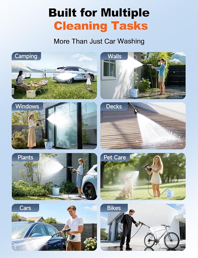 Cordless Pressure Washer, 1880 Max PSI 3.0 GPM Battery Powered Power Washer with Multi-Level Adjustment, 6-in-1 Nozzle & Foam Cannon, Portable Power Cleaner Kit with 32ft Hose for Car & Home