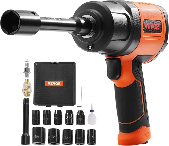 VEVOR 1/2-Inch Air Impact Wrench - High Torque 1400 ft-lbs - Lightweight 4.6 lb - Includes 11-Piece CR-V Steel Impact Socket Set & Carrying Case