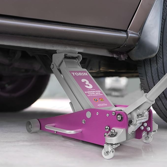 Torin AT830011LP Aluminum and Steel Floor Jack with Dual Piston Quick Lift: Max Height 18.31 Inches for Garages, Car Repair and Racing, 3 Ton (6,000 lb) Capacity, Pink