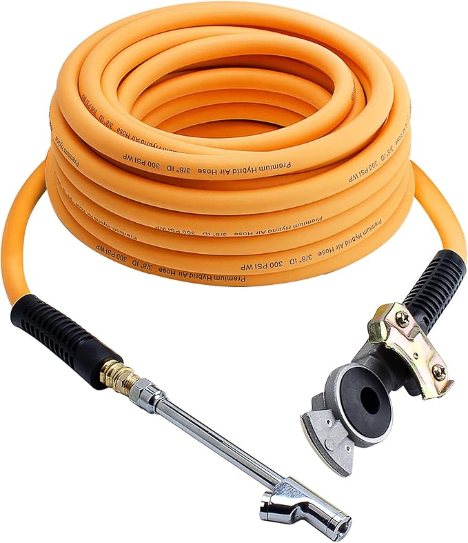 Truck Tire Inflator Kit, 3/8''×50ft Hybrid Air Hose with 1/4''MNPT Endings,Semi Truck Accessories Glad Hand&Chuck-Glad Hand Air Hose Tire Inflator Kit for Semi Truck (300 PSI)
