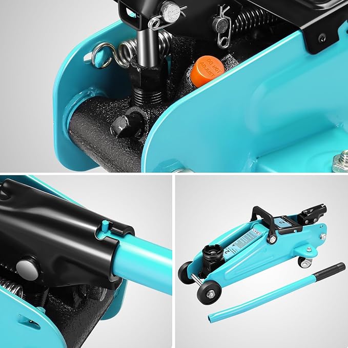 PM PERFORMOTOR Low Profile Hydraulic Trolley Service/Floor Jack Combo with 2 Ratchet Jack Stands, 2 Ton (4000 lbs) Capacity, Tiffany Blue, PM-TOL-FJ3P-TB