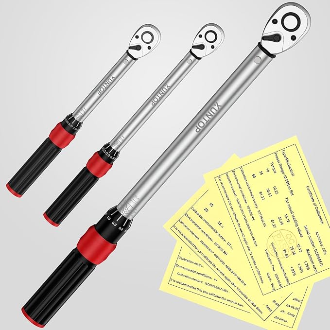 Torque Wrench 1/4 3/8 1/2 inch 3 PCS Drive Click Torque Wrench for 40-220 in.lb 5-45ft.lb 15-155ft.lb 72 Tooth Dual Direction Adjustable Ratchet Wrench for Bicycle,Moto,Car Maintenance