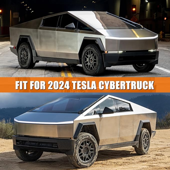 Waterproof Car Cover Replace for Tesla Cybertruck, 6 Layers Silver All Weather Full Car Covers with Zipper Door & Windproof Bands for Snow Rain Dust Protection