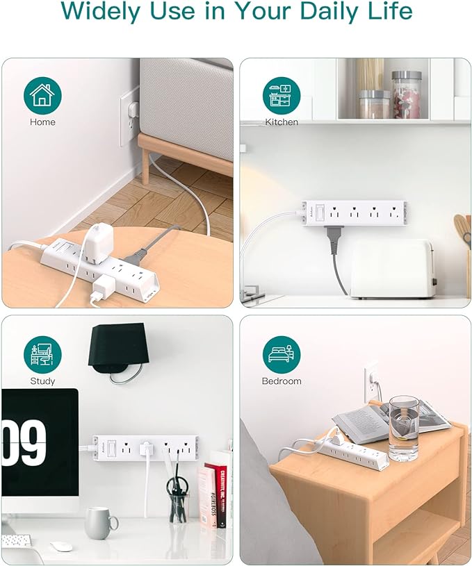 15FT Extension Cord - Surge Protector Power Strip, Addtam 12 Widely Multiple Outlets 3 Sides Outlet Extender, 900J, Wall Mount, Extra Long Flat Power Strip for Home Office College Dorm Room Essentials