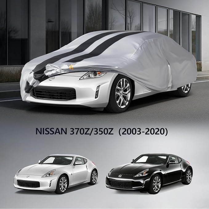 Multi-Layer Car Cover Custom Fit for Nissan 350Z/370Z(2003-2026), 100% Waterproof All Weather for Automobiles, Gift with Towel, Heavy Duty Car Covers for Rain Sun UV Protection with Door Zipper.