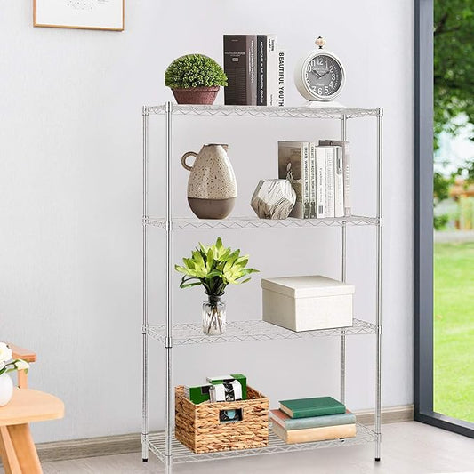 14" D×36" W×54" H Commercial Wire Shelving Unit Metal Shelf with 4 Tier Adjustable Layer Rack Strong Steel for Restaurant Garage Pantry Kitchen Garage,Chrome