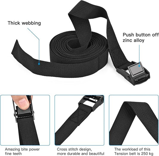 Kshineni Tie Down Straps 6 Pcs Lashing Ratchet Strap 1" x 1.65' Cam Buckle Cinch Straps for Cargo, Trucks, Luggage, Trailer, Motorcycle (Black)