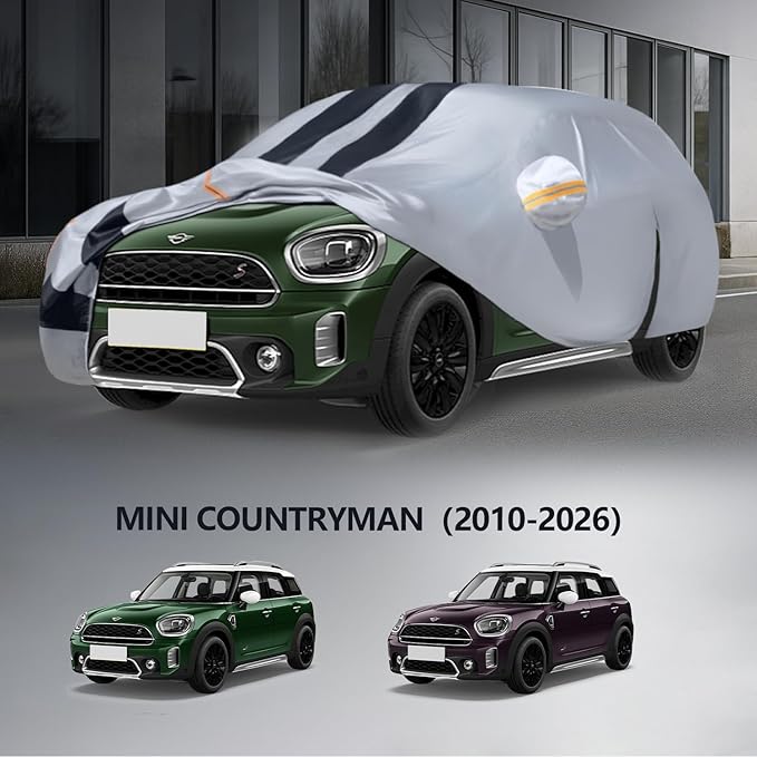 Multi-Layer Car Cover Custom Fit for Mini Countryman(2010-2026), 100% Waterproof All Weather for Automobiles, Gift with Towel, Heavy Duty Car Covers for Rain Sun UV Protection with Door Zipper