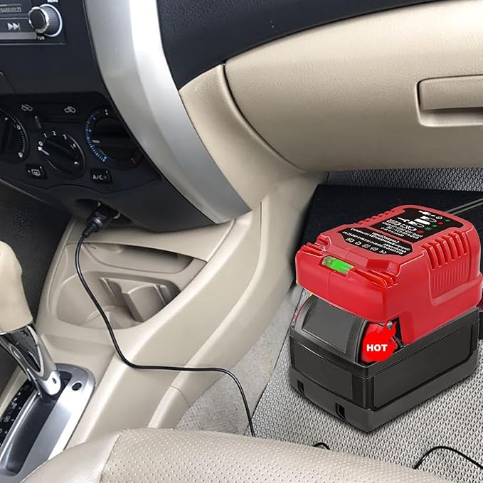 Mini Car Charger for Milwaukee M18 Battery - Portable Quick Charger for 18V Lithium Battery
