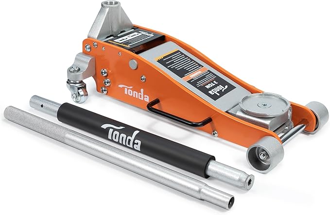 TONDA Floor Jack, 3 Ton Aluminum and Steel Low Profile Hydraulic Car Jack with Dual Pump System, Rapid Lift, Orange