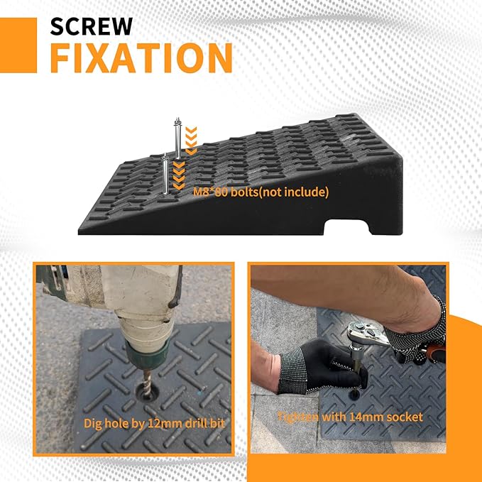 Rubber Curb Ramps for Driveway Sidewalks Shed Entry, 6.7 Inch Rise Height 2 Pack 19.68" L x 19.68" Threshold Ramp for Cars, Motorcycles, Lawn Mowers, 7000lbs Load Capacity