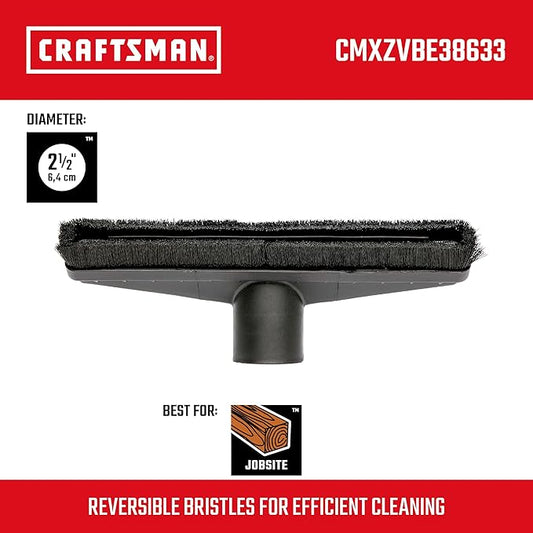 CRAFTSMAN CMXZVBE38633 2-1/2 in. Floor Brush Wet Dry Vac Attachment, Industrial-Grade 14 inch Wide Shop Vacuum Accessory with Bristles for Cleaning Larger Areas, Fits 2-1/2 in. Hose Diameter