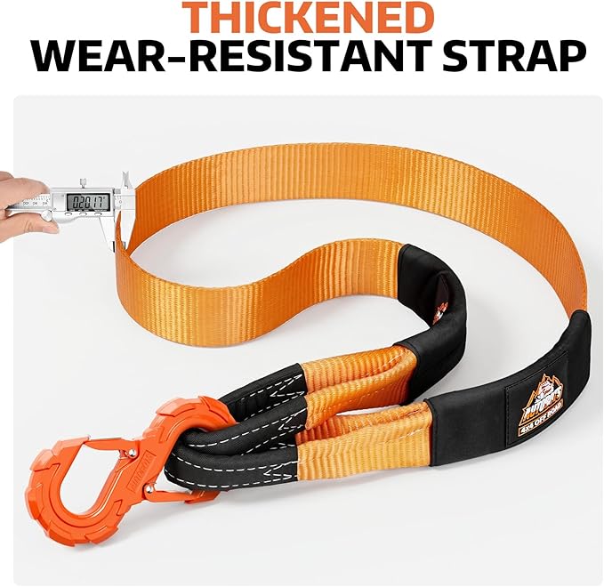 AUTOBOTS Tree Saver Strap 3" x 8' with S-Shaped Tow Hook,Heavy Duty Tow Strap 35300LBS Break Strength - Emergency Recovery Strap Winch Extension