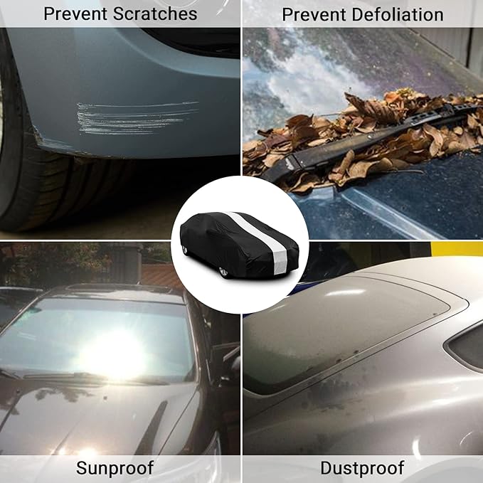 Favoto Dustproof Car Cover Indoor - Sedan Stretch Cover Universal Fit 177-193 Inch Inside Protection Full Car Cover with Storage Bag Breathable Windproof All-Weather Auto Vehicle Cover