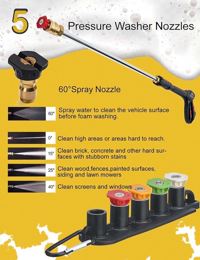 Foam Cannon with Pressure Washer Tips and Nozzle Holder, 4000PSI Car Soap Dispenser for Pressure Washer with M22 and 1/4" Quick Connector,1L Bottle