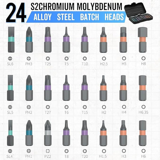24 in 1 Magnetic Ratchet Screwdriver Set, Upgrade DIY Screwdriver 24 in 1 Multi Bit Magnetic Drive Set with Detachable Ratchet Handle, Multipurpose Repair Tool Kit for Furniture Computer Bicycle