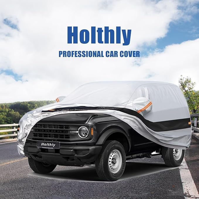 10 Layers Car Cover Custom Fit for Ford Bronco 2 Door/Sport (2021-2025), Waterproof All Weather for Automobiles, Outdoor Full Cover Sun Dust Rain Protection with Cotton. Silver