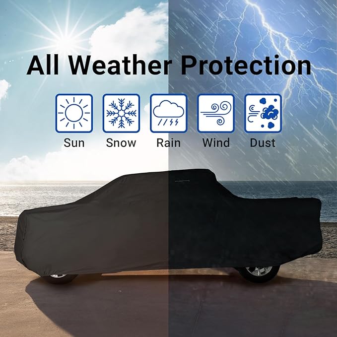 iCarCover Premium Plus Truck Cover Waterproof All Weather Rain Snow UV Protection Full Car Covers, Ram 1500, 2500, 3500, Mega cab 6'4" Standard Bed, Size T89 (See Size Chart) Stripe - Black/Gray