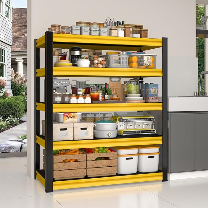 48" W Garage Shelving Heavy Duty,2800LBS Loads Adjustable Garage Storage Shelves,5-Tier Metal Storage Racks and Shelving Units,Utility Rack Shelves,48" Wx18 Dx78 H,Yellow