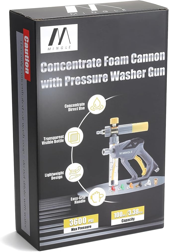 M MINGLE Concentrate Foam Cannon with Pressure Washer Gun, Ready-to-Use Mini Soap Cannon with 5 Nozzle Tips, 1/4" Quick Connect for Thick Sudsy Wash