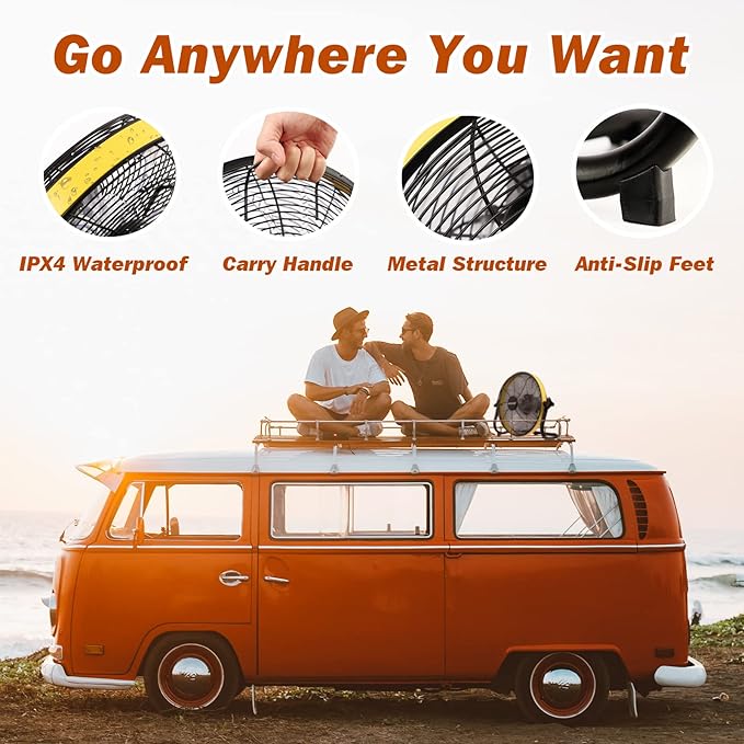 Large Battery Operated Outdoor Rechargeable Camping Fan Up to 30 Hours Battery Powered Floor Fan Cordless Outdoor Battery Fan, 2 Hours Fast Charging,16 inches