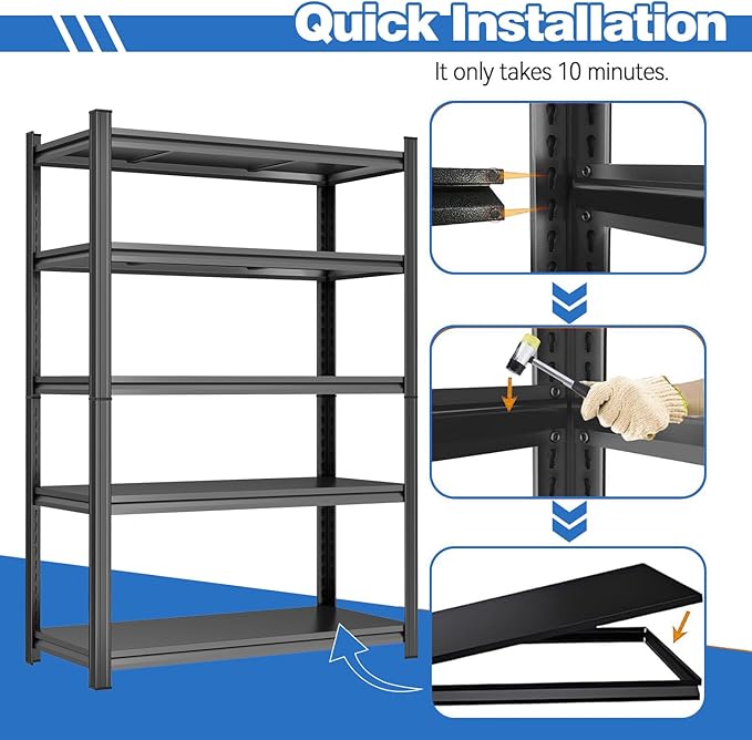 PRESTELION 45" W Garage Shelving Heavy Duty Metal Storage Shelves 3000LBS Metal Shelving Unit 5 Tier Storage Rack for Basement, Warehouse, Pantry, Closet, Kitchen 72" H x 45.3" W x 15.8" D, Black