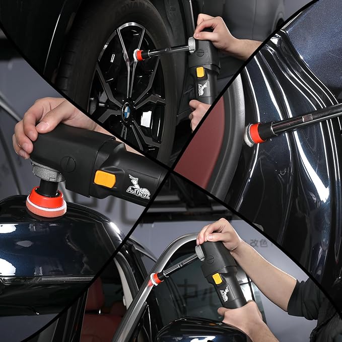 AUTIWOZ Mini Buffer Polisher, Car Polisher Waxer, 600W Rotary Polisher Machine with 33Pcs Polishing Kit, with 1" /2" /3" Base Pads M14 Thread Extension Shaft for Car Boat Sanding Polishing and Waxing