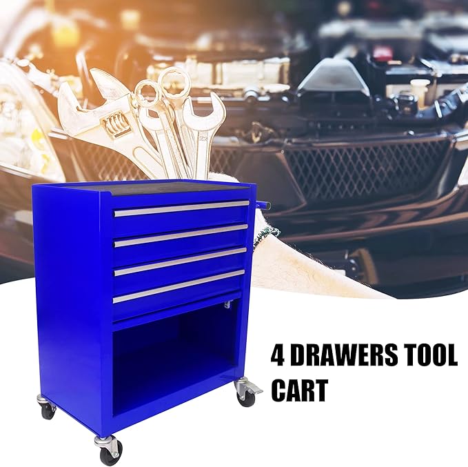 4 Drawer Tool Cart on Wheels, Rolling Tool Cart, Heavy Duty Utility Industrial Service Cart Storage Organizer with Locking System,Drawers Rolling Tool Box Organizer Tool Case for Garage, Repair Shop