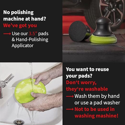 menzerna 3.5 Inch 2X Premium Polishing Pads Finish I High Shine Finishing Buffer Pad I Body Repair Buffing & Polishing I with Safety Edge, Velcro Attachment I Washable & Long Lasting