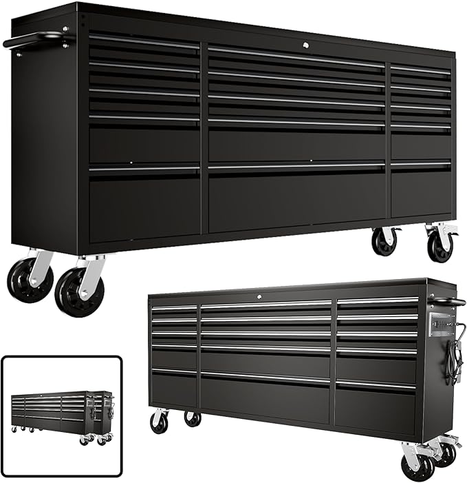 CHETTO C 72-inch Rolling Tool Chest Cabinet Mobile Workbench with 15 Storage Drawers and Wheels, Outlet Black Tool Box for Garage 2 Pack