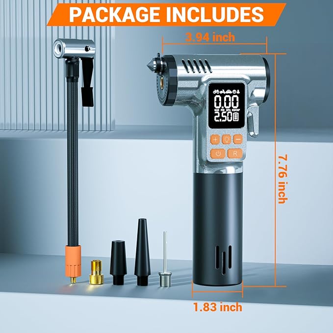 Tire Inflator Portable Air Compressor,180PSI & 6X Faster Air Pump for Car Tires,8 IN1 Bike pump with Digital Pressure Gauge and Auto Shut-Off,Cordless Tire Inflator for Ball Motorcycle