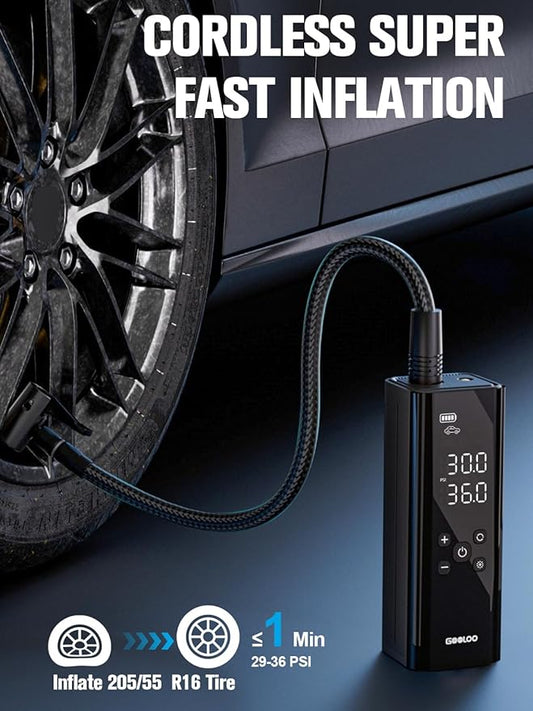 GOOLOO GT150 Tire Inflator Portable Air Compressor,4X Faster 150PSI Cordless Air Pump for Car Tires with Tire Pressure Gauge, Smart Electic Tire Pump with Auto-Shutoff for Pickup, Motor, Bike,Balls