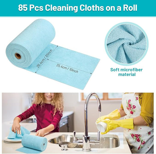 85 Pack Tear Away Microfiber Towels Roll, 10" x 10" Value Pack Reusable Cleaning Towels Absorbent Rags Fast Drying Dishcloths Lint Free Cleaning Wipes for Kitchen House Car