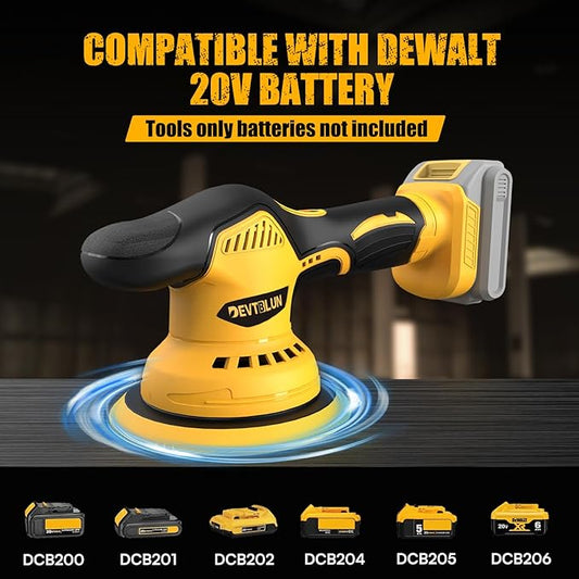 Cordless Car Buffer Polisher Kit for Dewalt 20V Battery(NO Battery),6 In Brushless Dual Action Random Polishing Machine , 8 Variable Speed 5500RPM, Orbital Polisher for Car Detailing,14Pcs Accessories