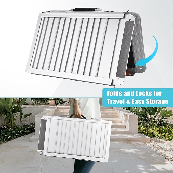 2FT Wheelchair Ramp, Non-Slip Portable Aluminum Ramp for Disabled Single-Fold 800lbs Weight Capacity for Steps Stairs and Thresholds