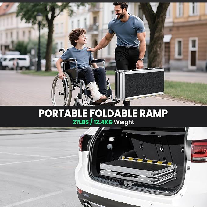 5 Feet Portable Wheelchair Ramp, 600 LBS Capacity Folding Aluminum Threshold Ramp with Anti-Slip Surface, Mobility Access Handicap Ramp for Home Steps, Doorway, Stairs, Doorways, Scooter