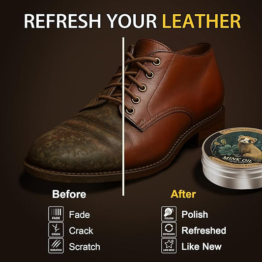 Mink Oil for Leather Boots, Leather Cleaner and Conditioner 3.53oz, All-Natural and Waterproof