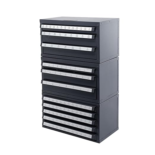 VEVOR Drill Bit Dispenser Cabinet Set, Three-Drawer for 1/16" to 1/2" & Letter Sizes A to Z, Five-Drawer Drill Bit Organizer for Wire Gauge Sizes #1 to #60, 3 Pieces